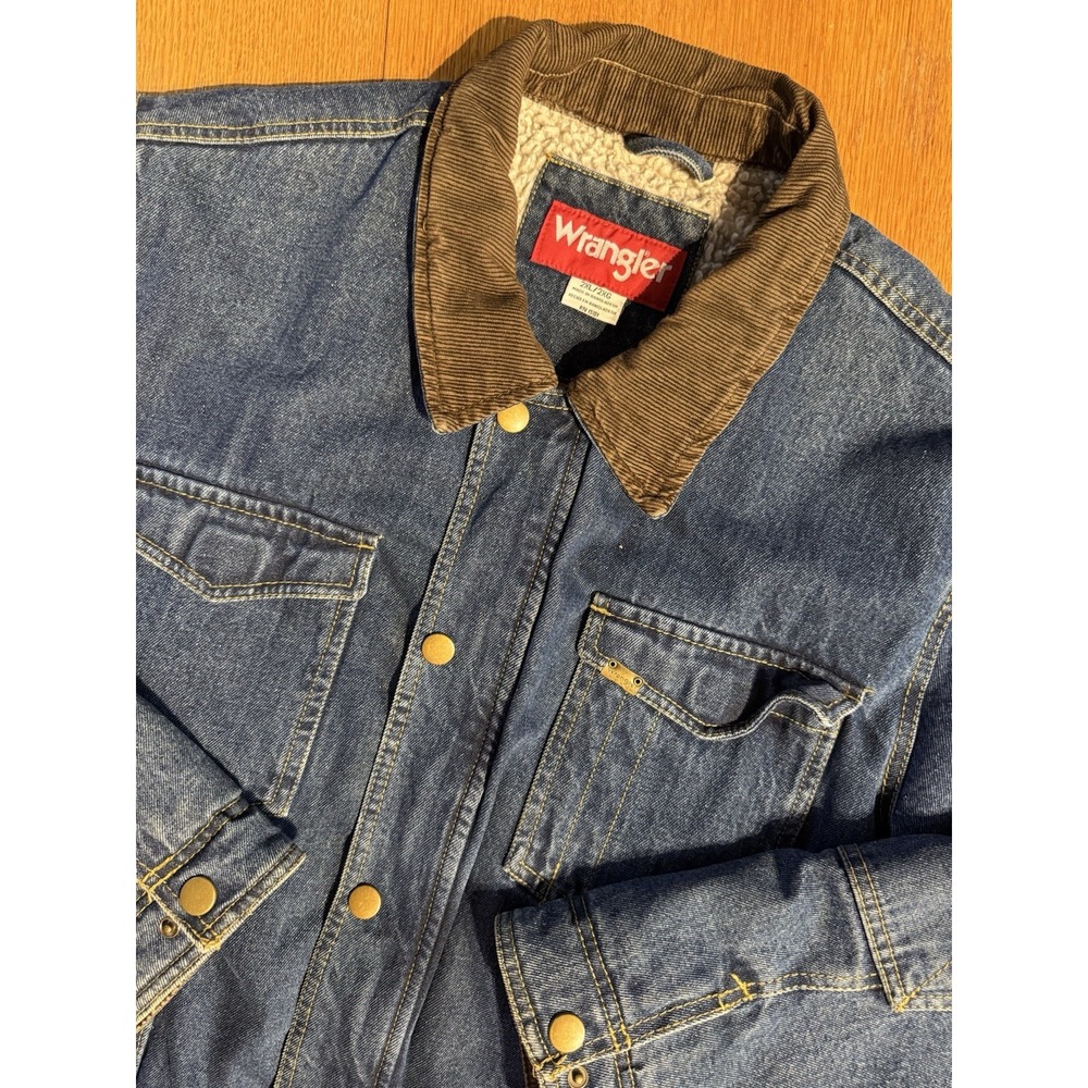 Wrangler Sherpa‎ Lined Denim Trucker Jacket 2XL Corduroy Collar Western Workwear